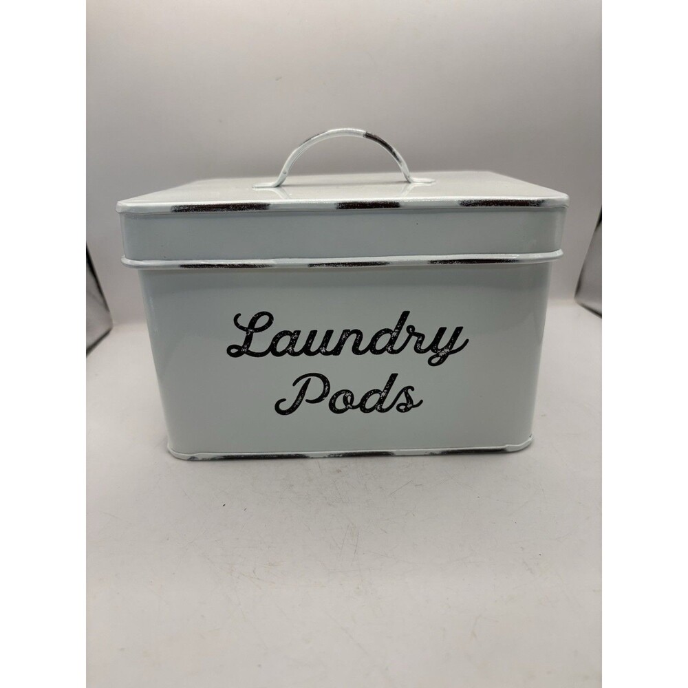 Enamelware Laundry Pod Holder, Modern Metal Decor Farmhouse Storage Container